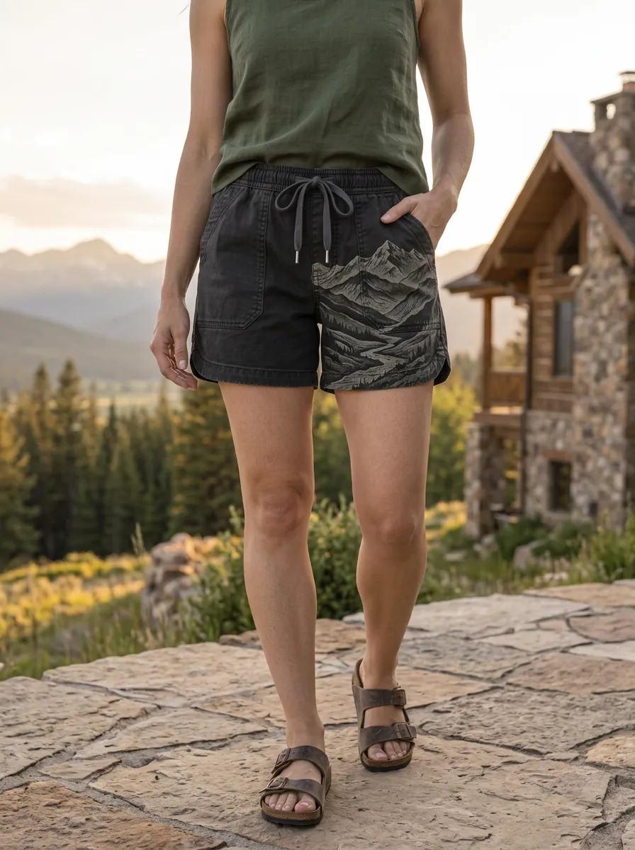 Women's Nature Hiking Lover Mountain Landscape Printed Shorts