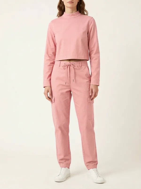 Women's Mock-Neck Crop Top and Flap-Pocket Cargo Jogger Set
