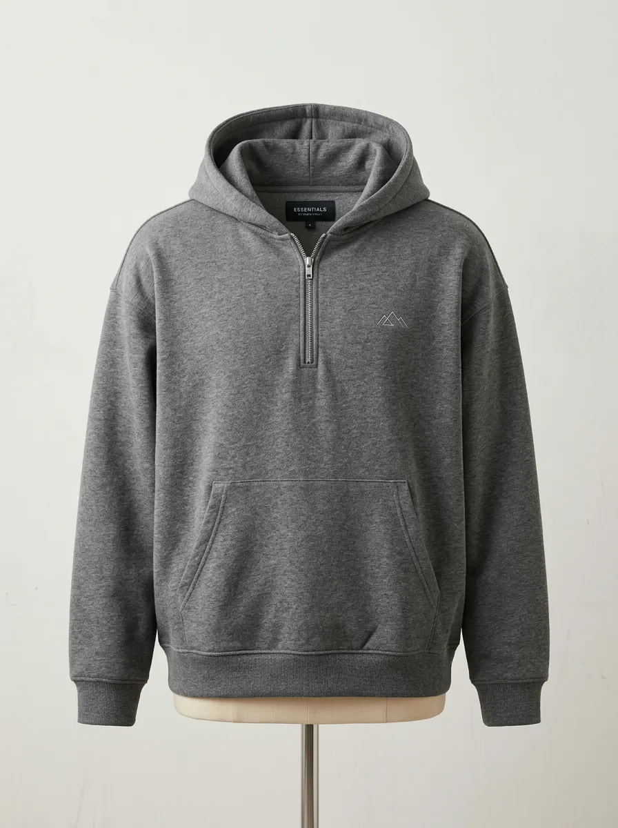 Modern Quarter Zip Mountain Graphic Outdoor-Inspired Sport Look Men's Hoodie