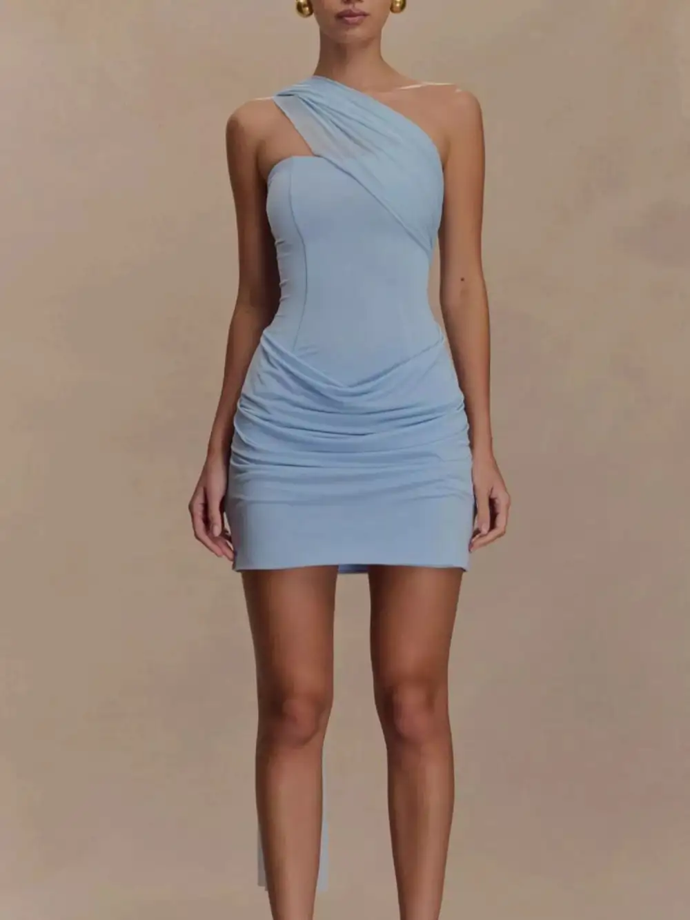 Textured Detail Ruched Mini Dress
