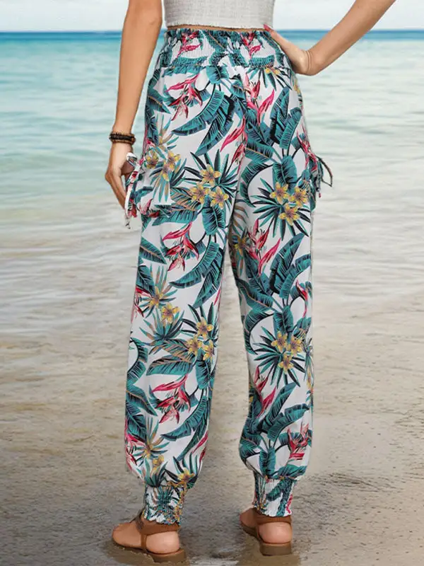 Work Pants Pocket Tropical Print Trousers Leggings