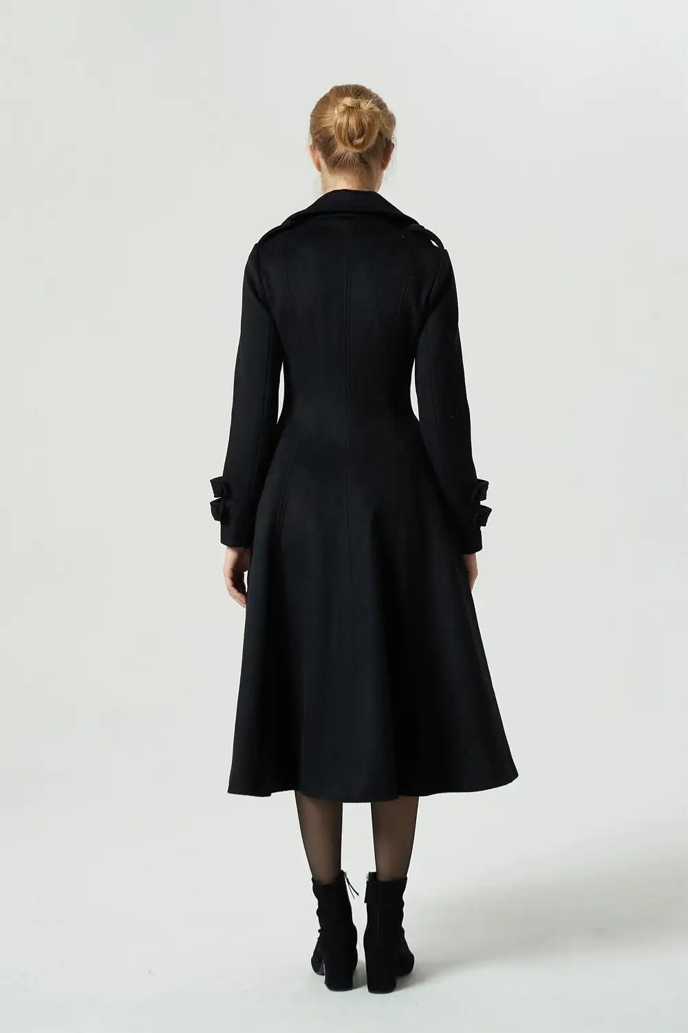 Wool Blend Fit and Flare Midi Coat