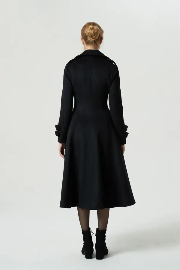 Wool Blend Fit and Flare Midi Coat
