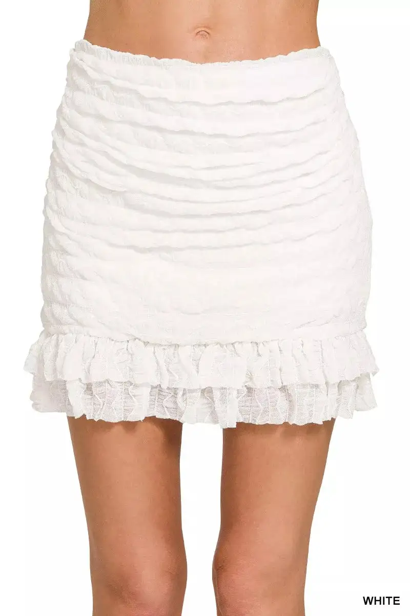 Refined Ruched Ruffle Trim Detail Skirt