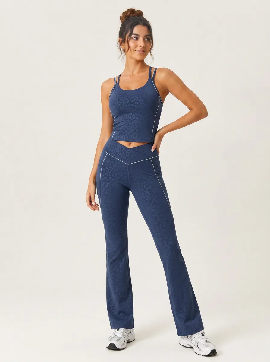 Women's Yoga Fitness Navy Leopard Printed Workout Set