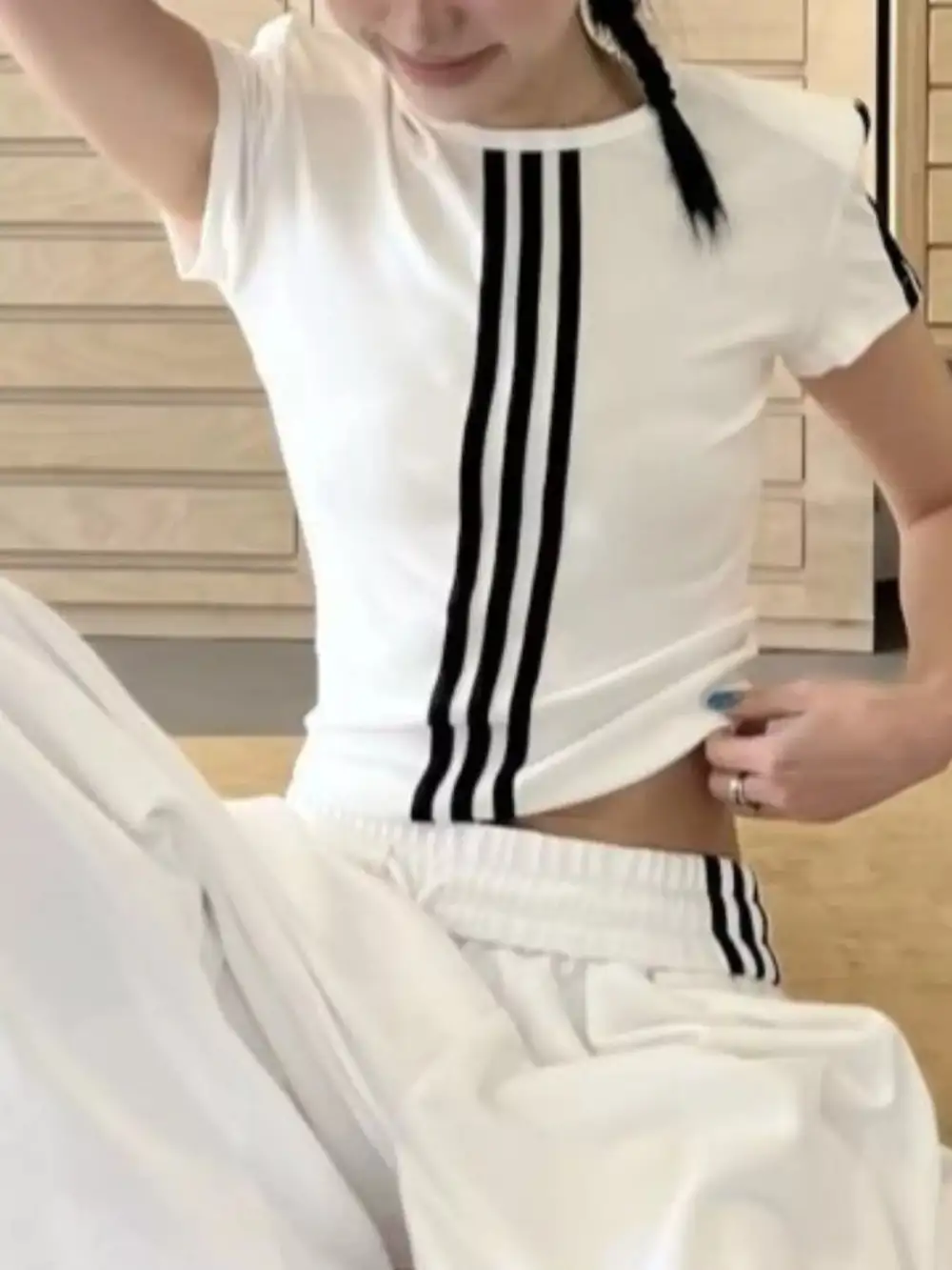 Elevated Striped Crop Top and Wide Leg Pants Set