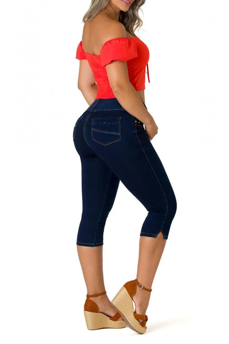Double Button Mid Waist Capris Jeans