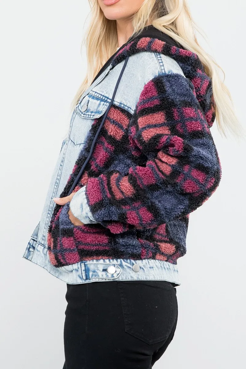 Hooded Denim With Sherpa Contrast Jacket