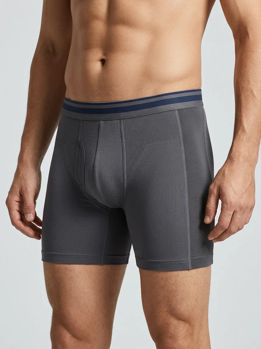 Breathable-Look Striped Performance Athletic Daily Wear Men's Boxer Briefs
