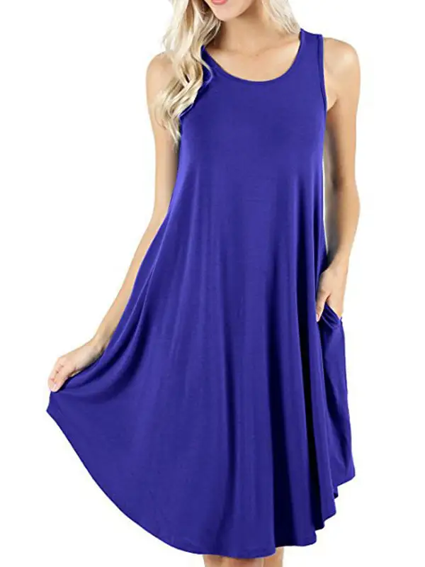 Relaxed Pocket Sleeveless Solid Color Spaghetti Neck Mini Dress