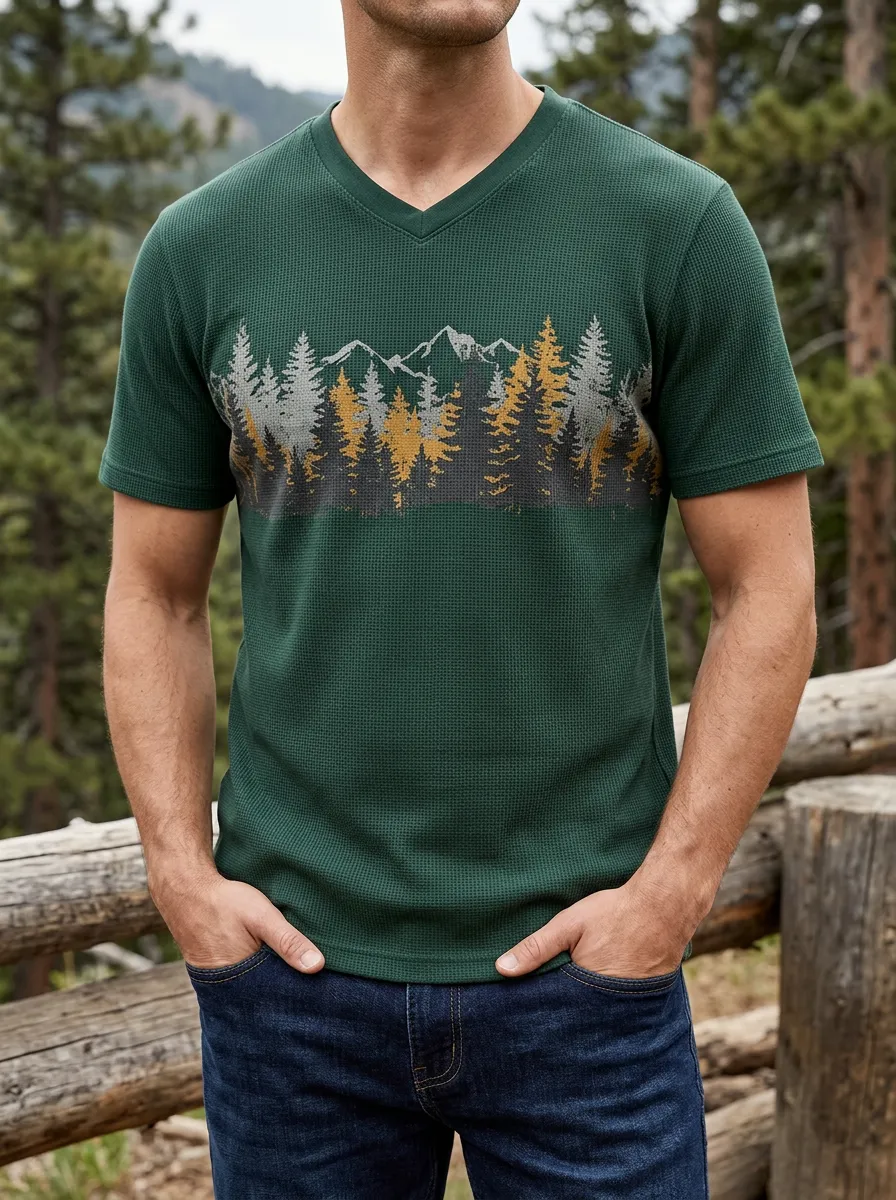 Men's Countryside Outdoor Nature Lover Mountain Forest V-Neck T-Shirt