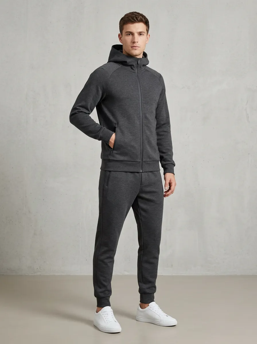 Unisex Zip-Up Hoodie Minimalist Polished Sport Sport Set