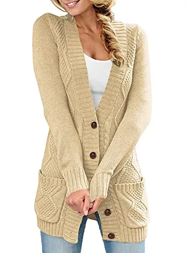 Women Open Front Cardigan Sweater Button Down Knit Sweater Coat