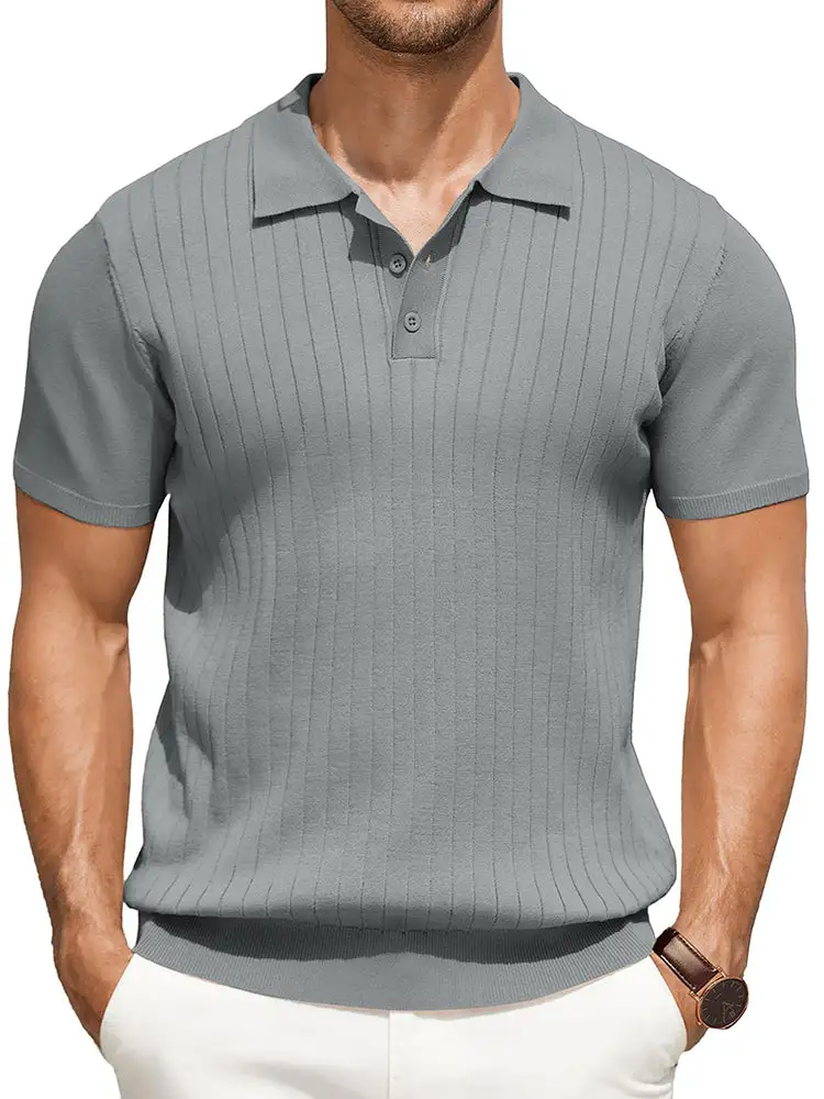 Casual Ribbed Knitted Polo Shirt