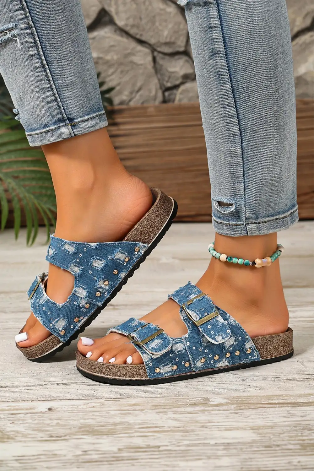 Faux Suede Buckle Strappy Cutout Flat Sandals