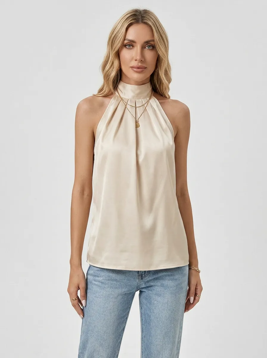 Satin Halter Neck Sleeveless Top