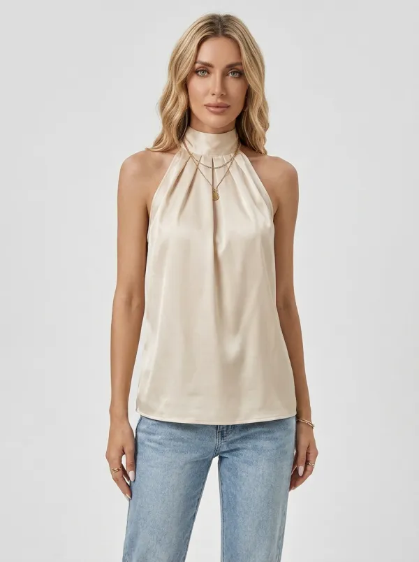 Satin Halter Neck Sleeveless Top
