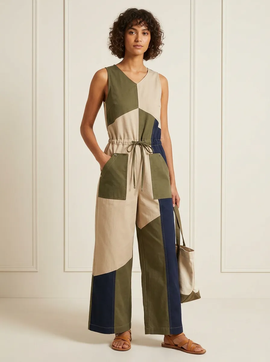Women's Patchwork Colorblock Sleeveless Jumpsuit