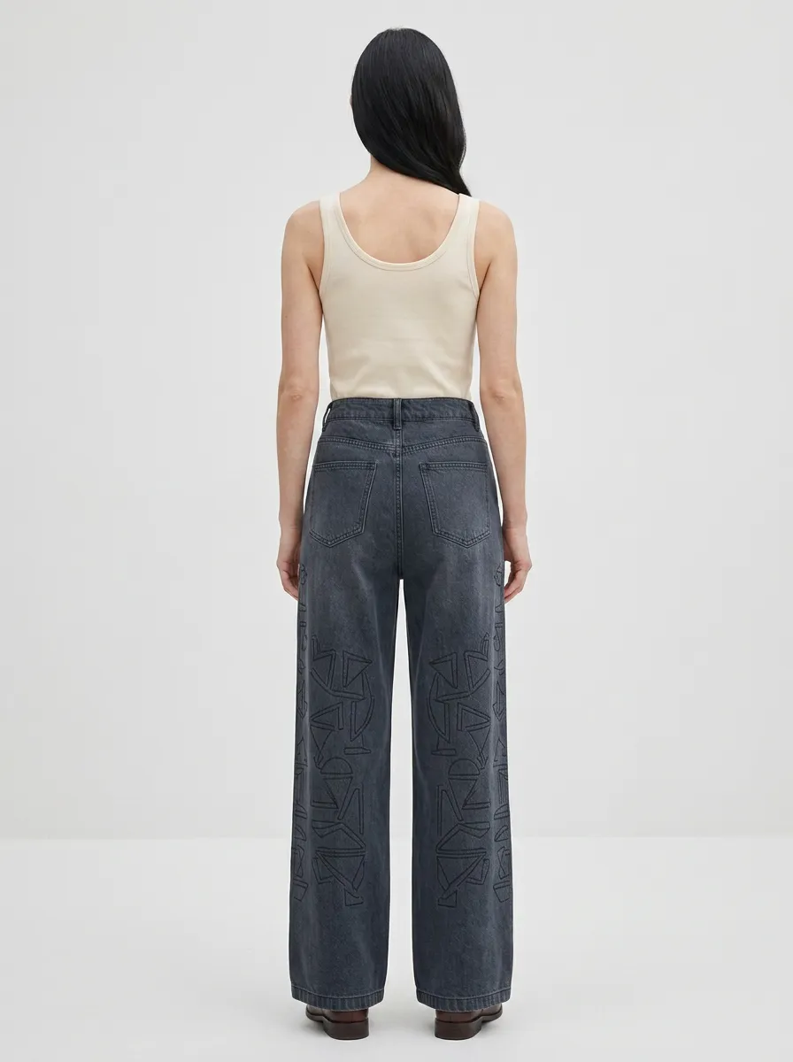 Women's Classic Geometric Wide Leg Jeans