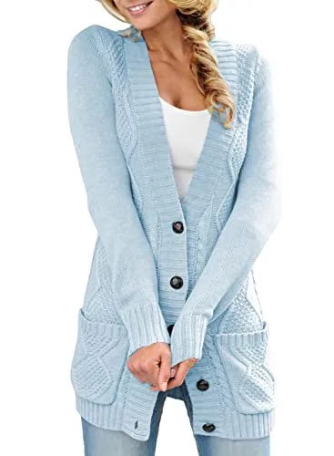 Women Open Front Cardigan Sweater Button Down Knit Sweater Coat