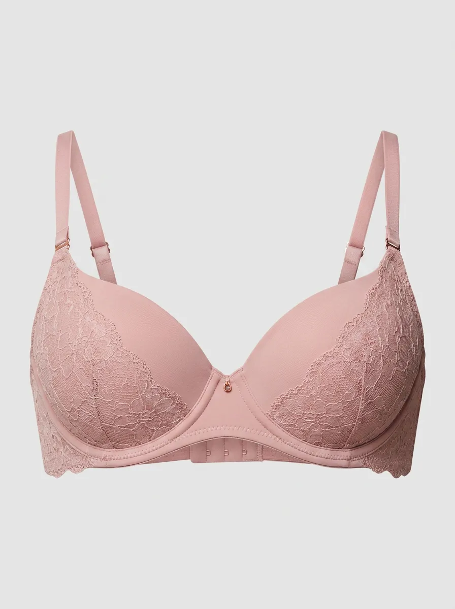 Women's Padded Lace-Trim Floral-Lace Adjustable-Strap Bra