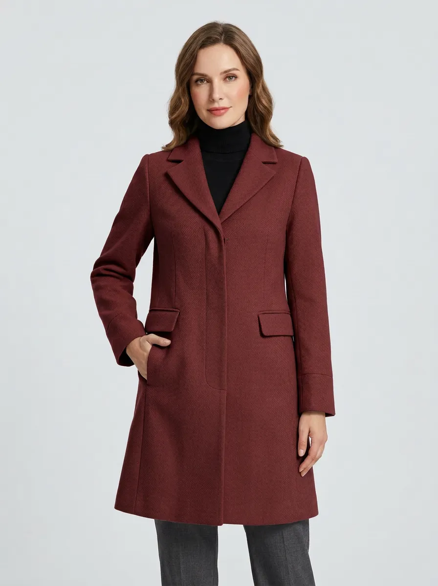 Women's Minimalist Beige Solid Wool Blend Overcoat