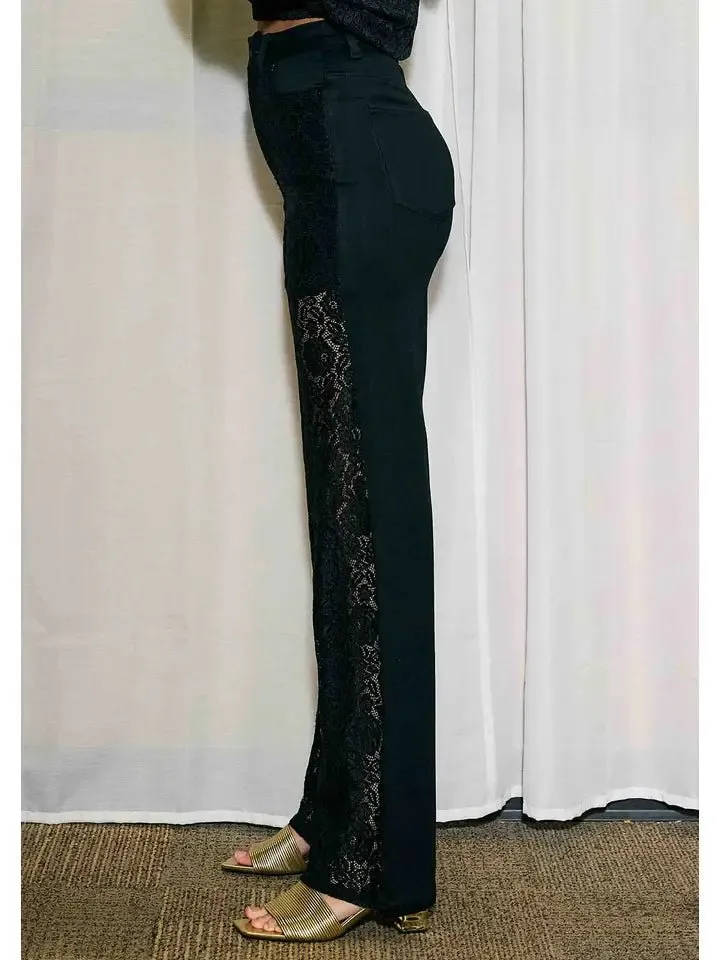 Lace Detail Relaxed Straight Jeans