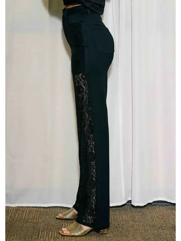 Lace Detail Relaxed Straight Jeans