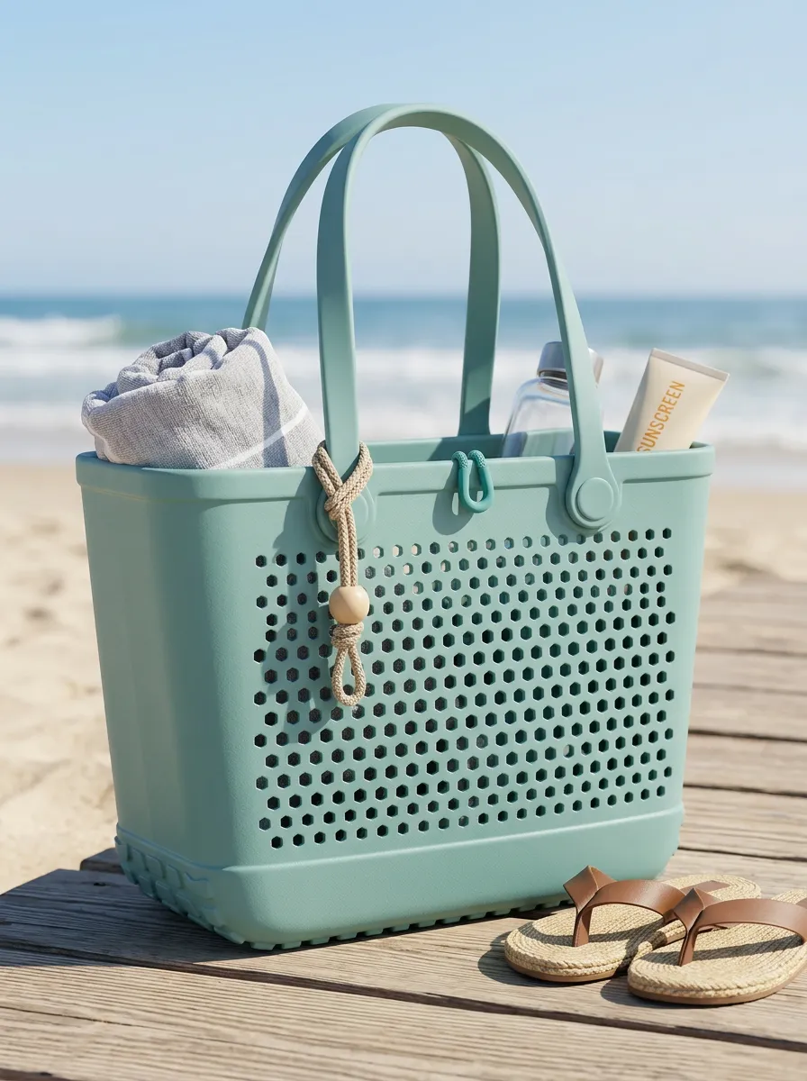 Perforated Open-Top Structured Honeycomb Beach Tote Bag