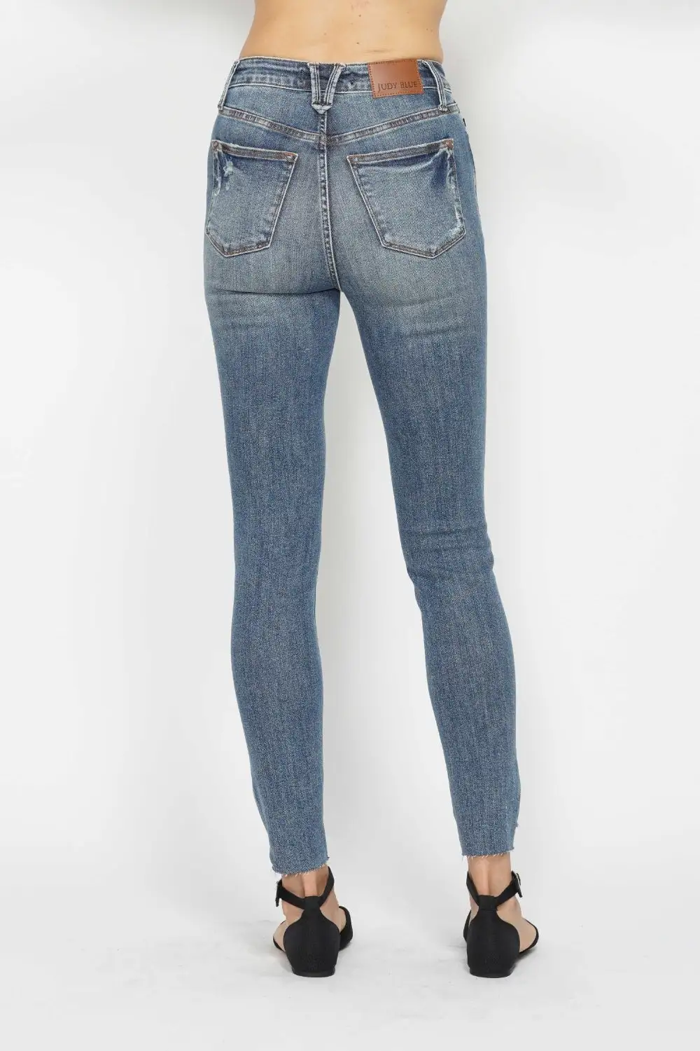 Tummy Control Vintage Wash Hem Destroy Denim Jeans