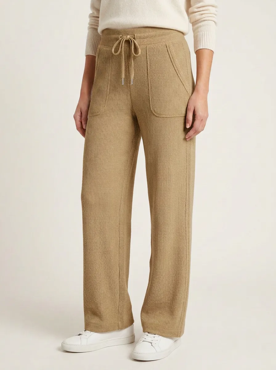 Women's Casual Lounge Waffle Knit Drawstring Wide Leg Pants