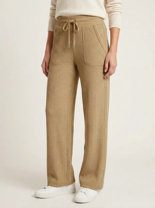 Women's Casual Lounge Waffle Knit Drawstring Wide Leg Pants