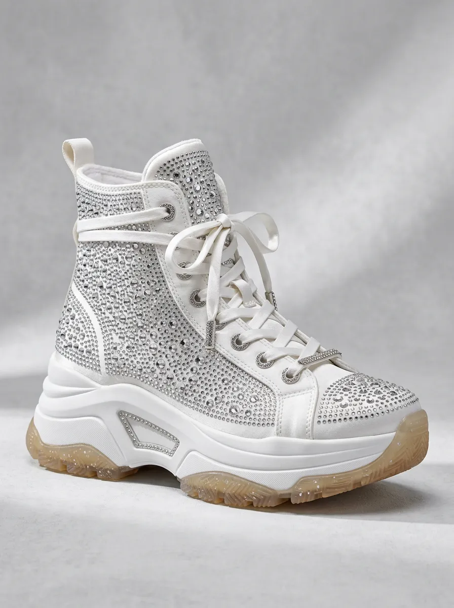 Lace-Detail Geometric Women's Rhinestone Platform Shoes