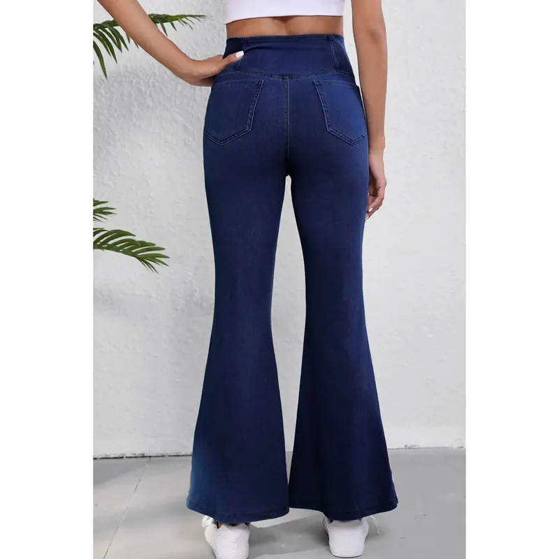 Asymmetric Waist Flare Jeans