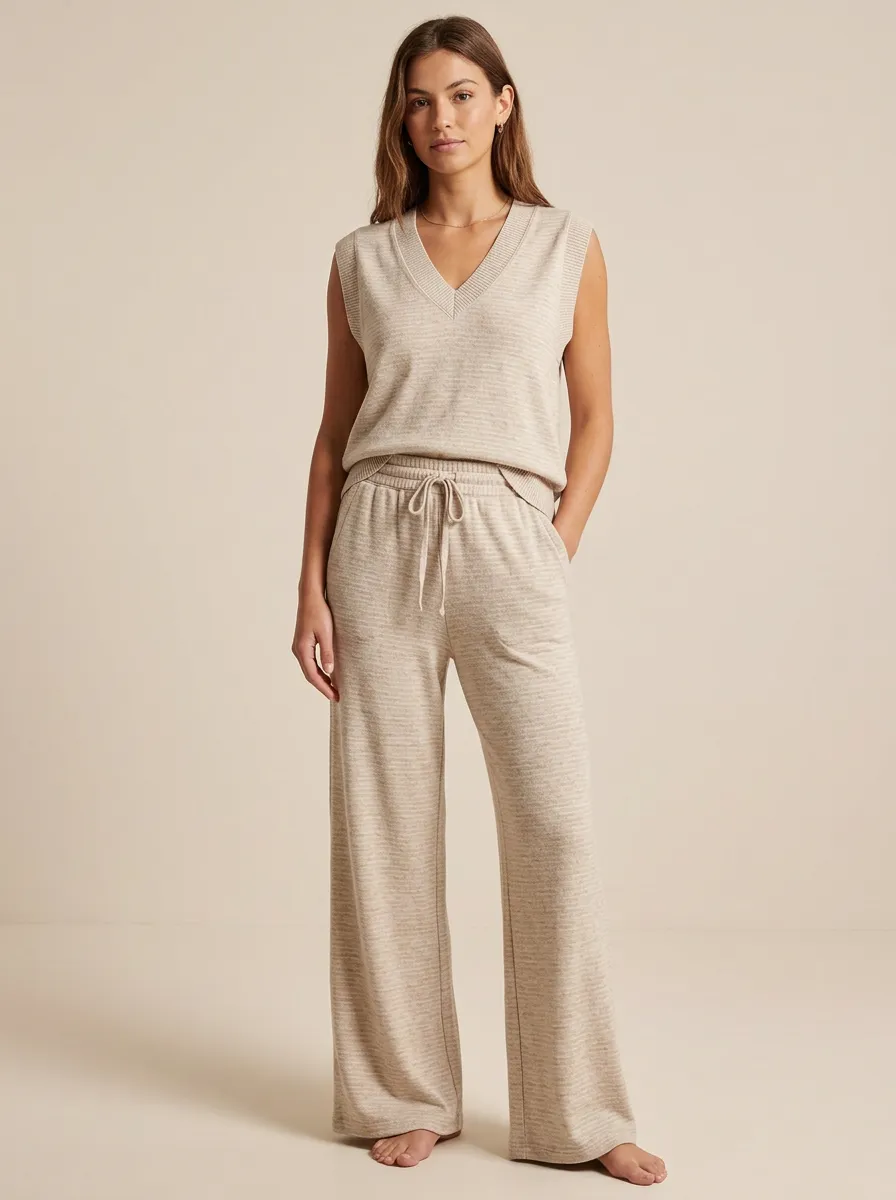 V-Neck Knit Sleeveless Lounge Set