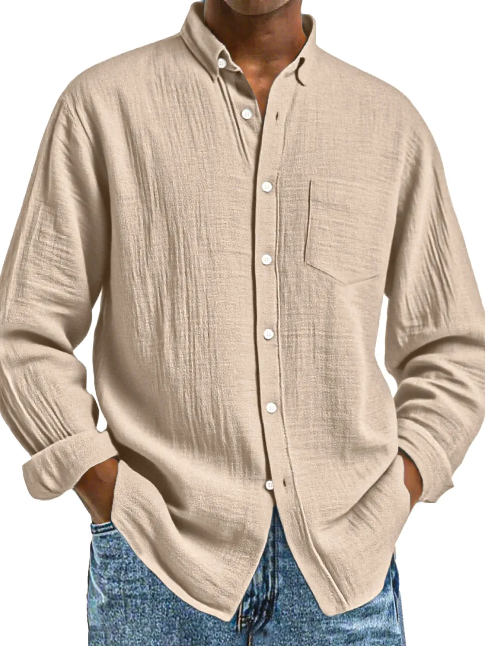 Structured Long Sleeve Button Front Shirt