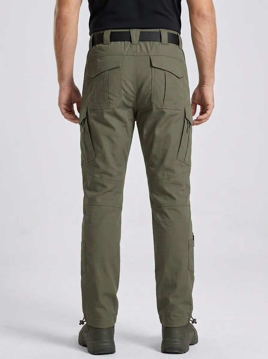 Men's Tactical D-Ring Zip-Thigh-Pocket Reinforced-Knee Knee-Panel Cargo Pants