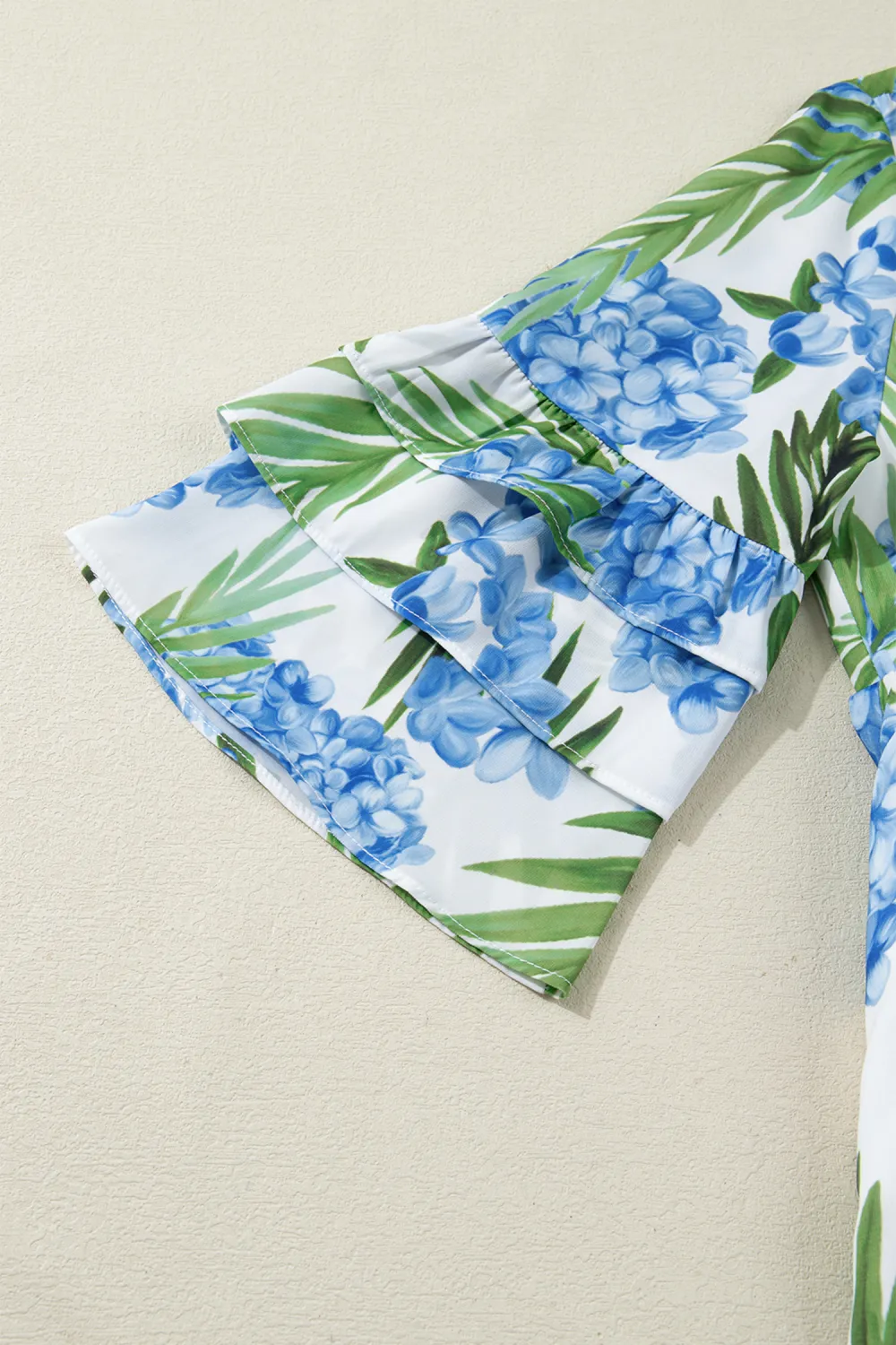 Blue Floral Ribbon Ruffle Dress