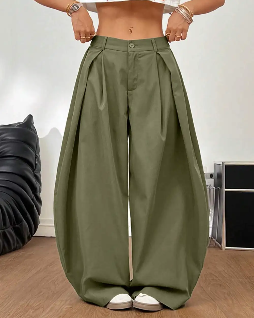 Refined Pleated High Waist Wide Leg Trousers