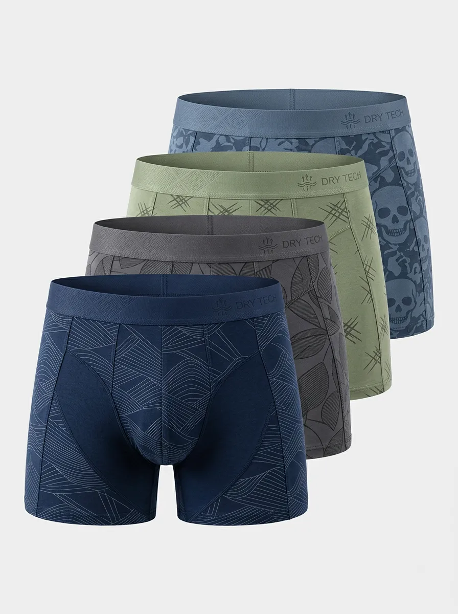 Streetwear Geometric Skull Graphic Design Men's Four Pack Boxer Briefs