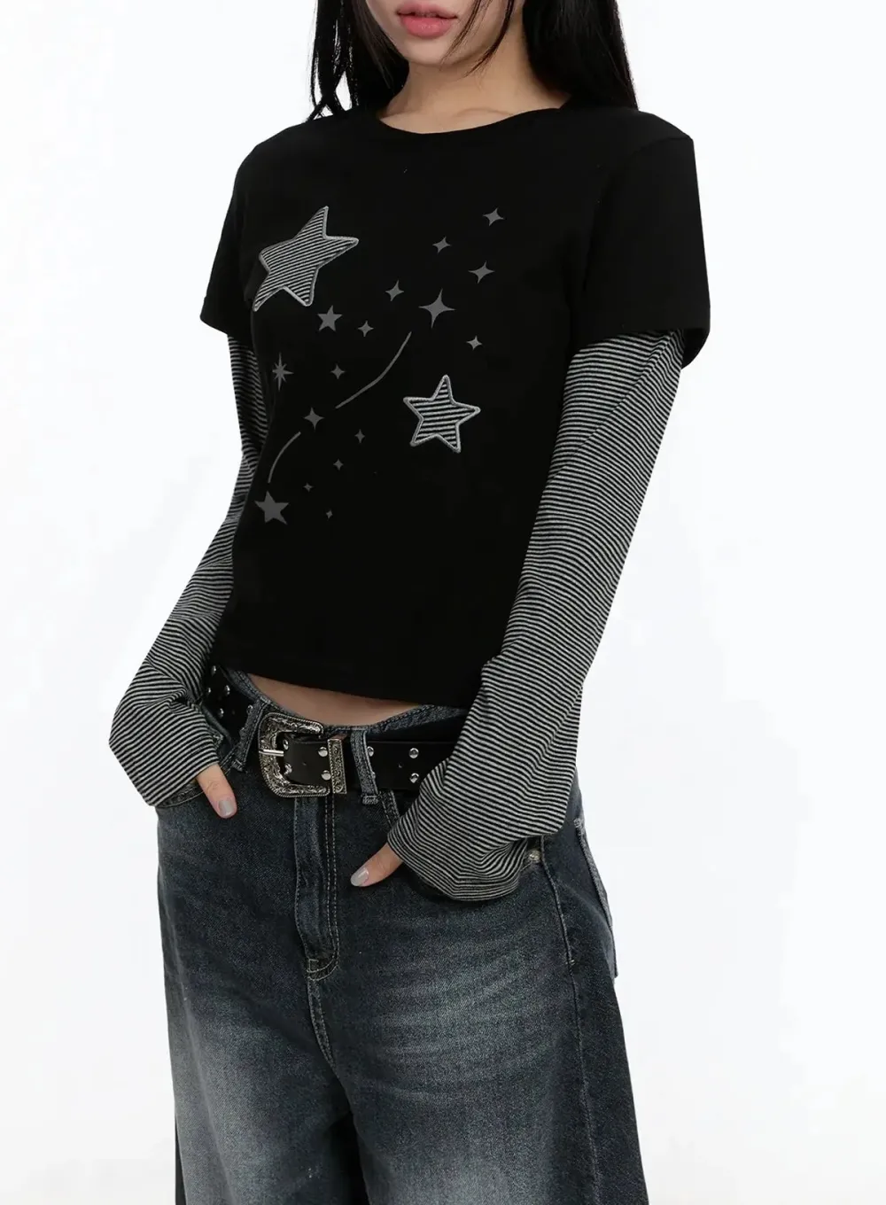 Star-Themed Layered Sleeve Top