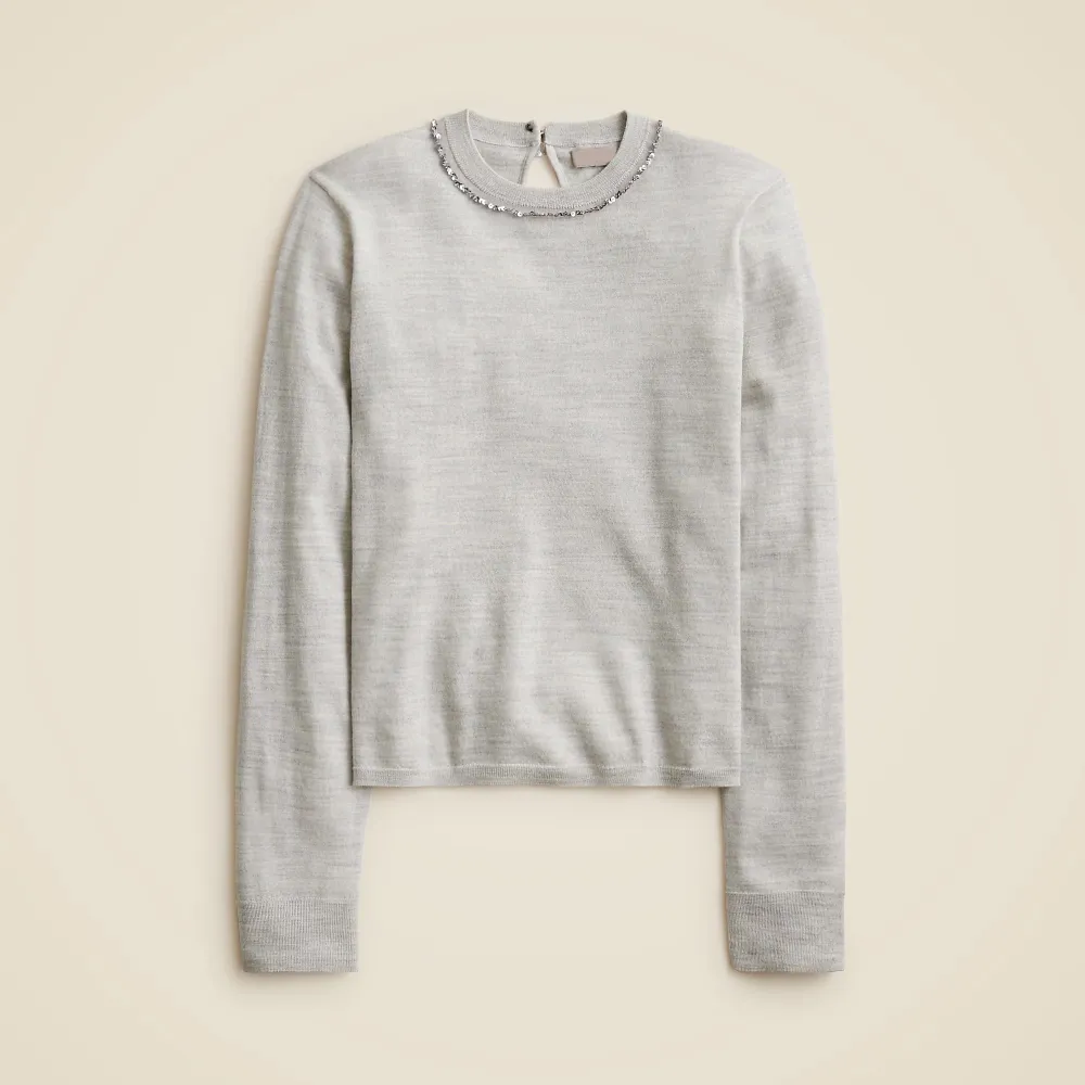 Embellished Fitted Crewneck Sweaters