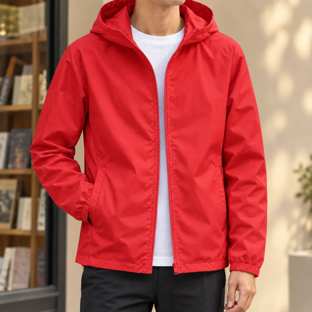 Hooded Woven Zip-Front Jacket