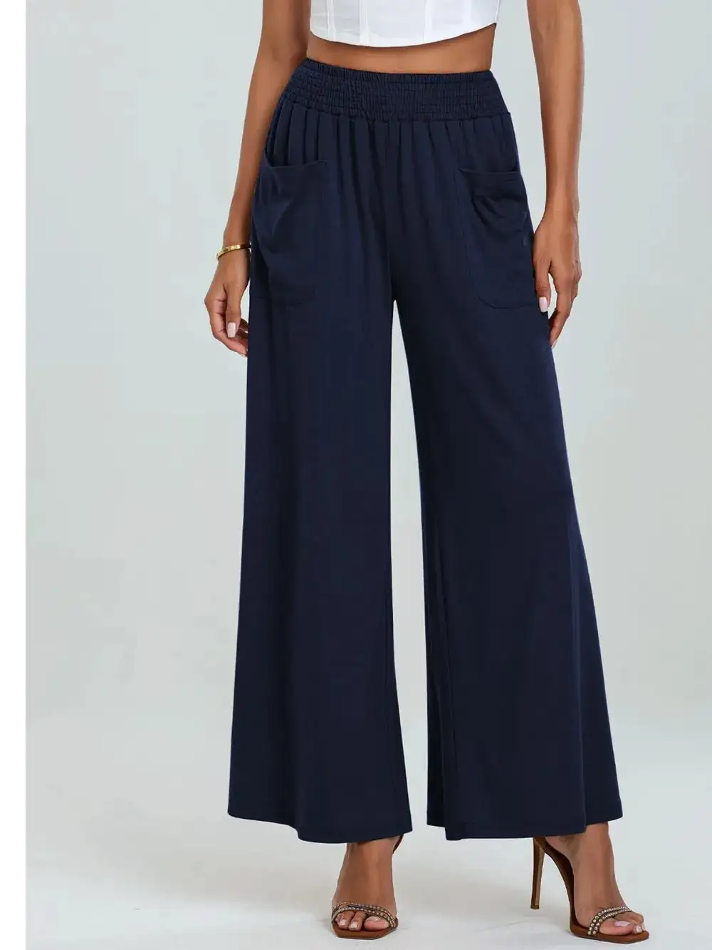 Wide Leg Elastic Waist Pocketed Pants