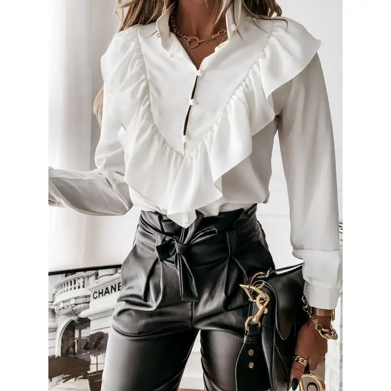Casual Ruffled Polka Dot Blouse