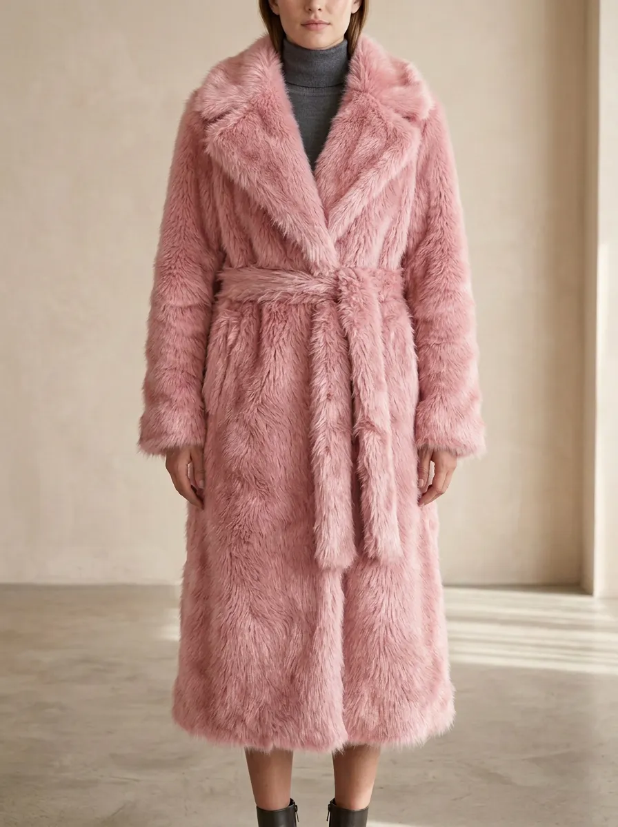 Finish Faux Fur Belted Coat