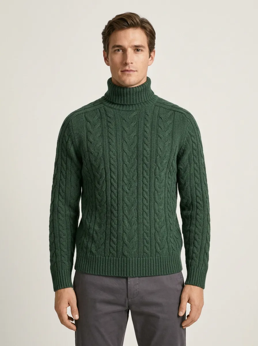 Men's Balanced Cable Knit Turtleneck Sweater