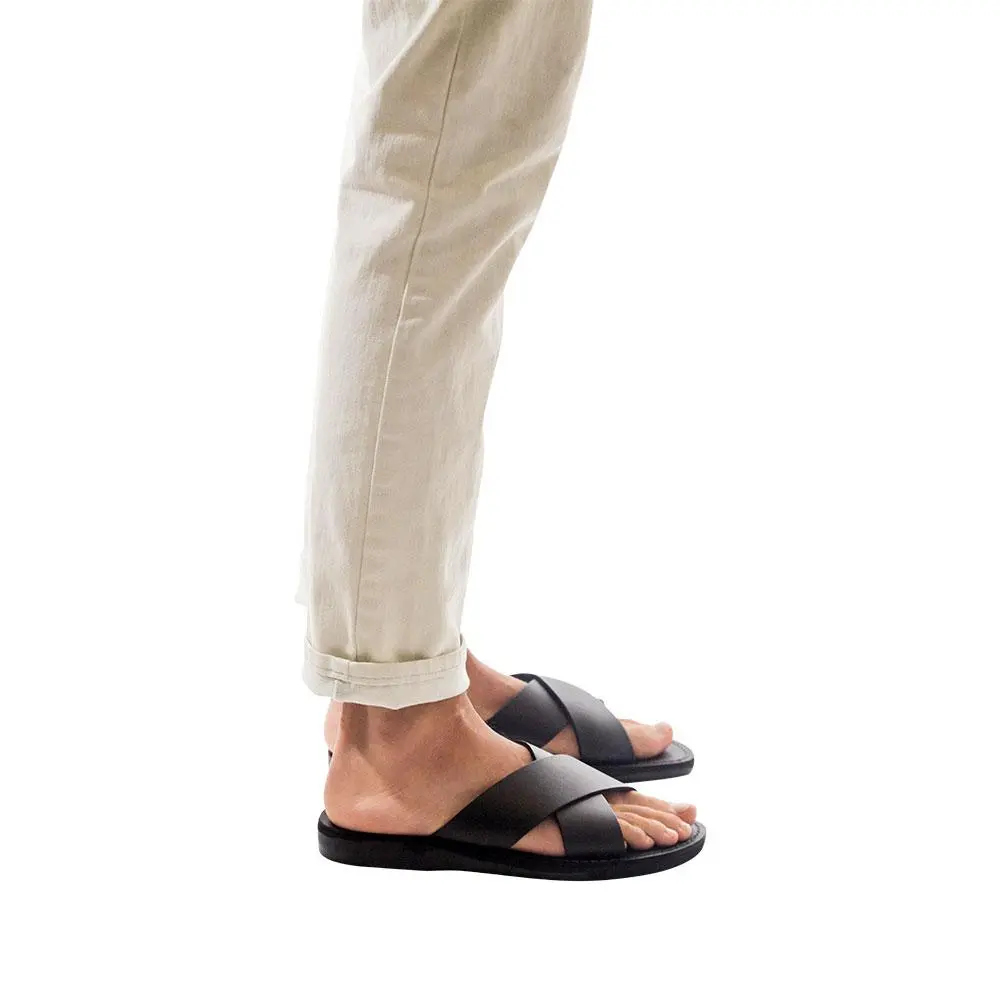 Refined Leather Slip On Sandals