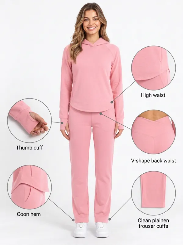 Women's Solid Navy Thumb Cuff V-Waist Hoodie Lounge Set