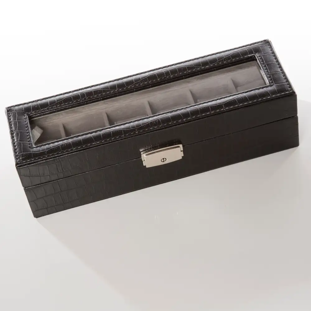 Six Slot Glass Top Watch Storage Box